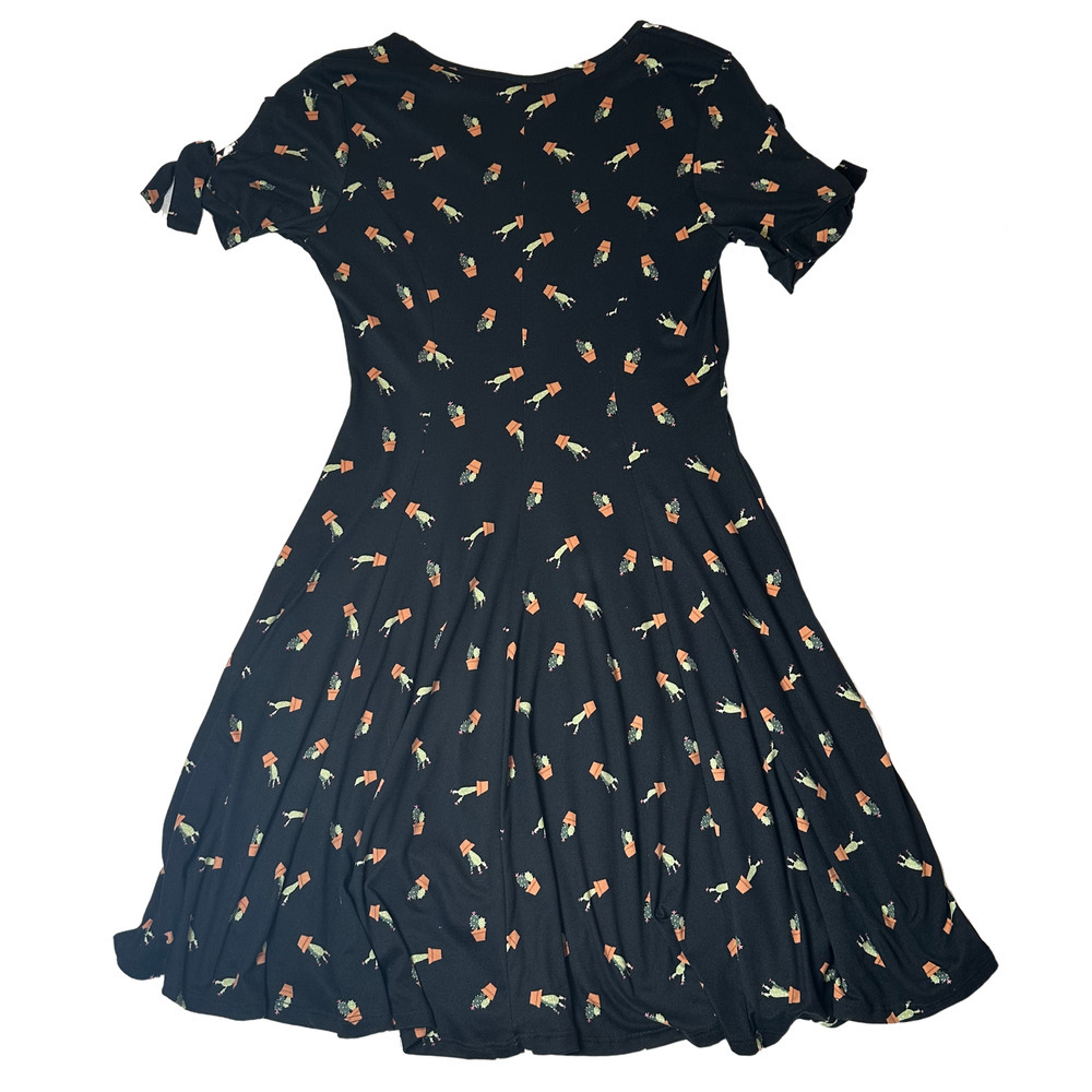 Banana Lemon Cactus Print Black Fit & Flare Dress - Picture 2 of 8